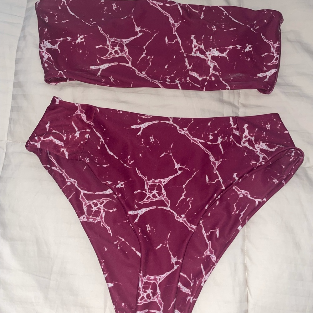 SHEIN Maroon Marble Bathing Suit (SIZE MEDIUM)